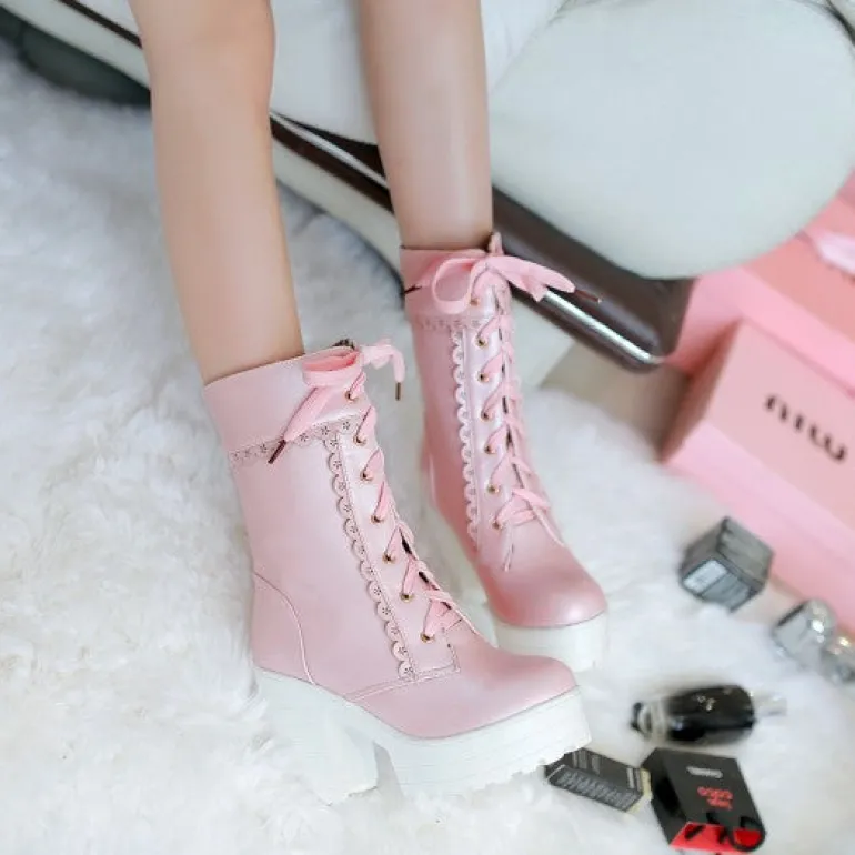 Chunky Lace Platform Boots