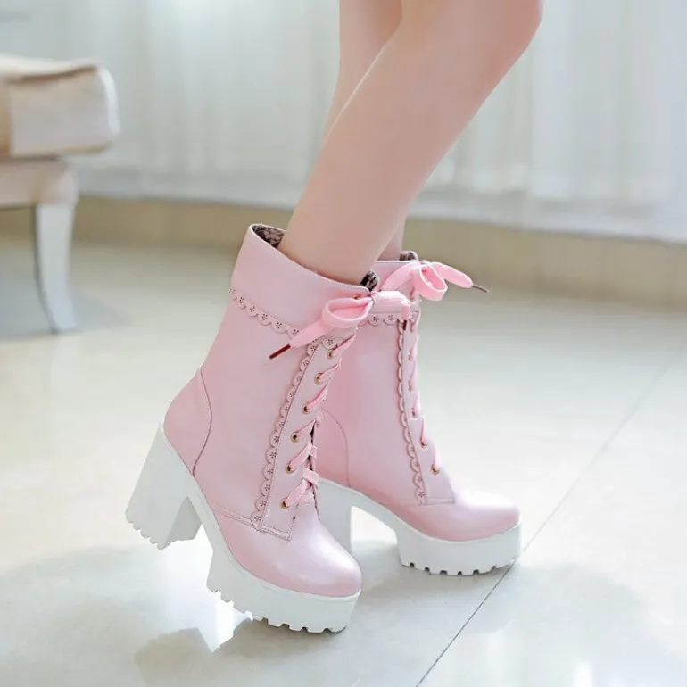 Chunky Lace Platform Boots