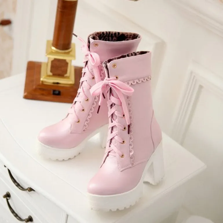 Chunky Lace Platform Boots