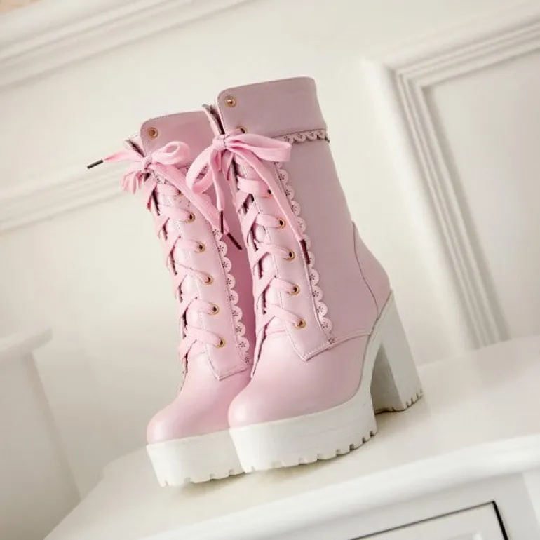 Chunky Lace Platform Boots