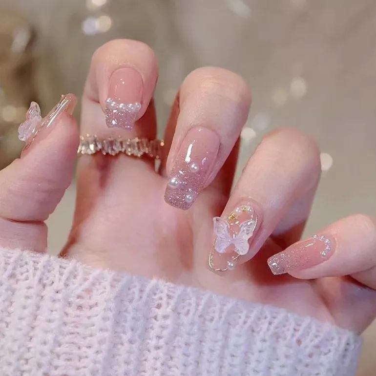 Clear Glittery Press On Nails