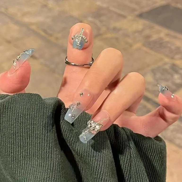 Clear Glittery Press On Nails