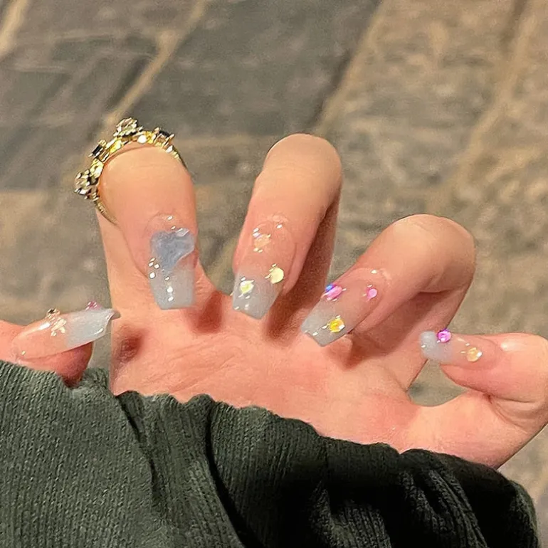 Clear Glittery Press On Nails
