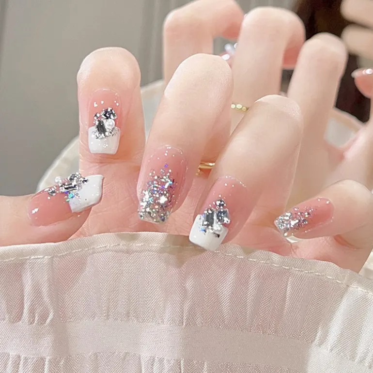 Clear Glittery Press On Nails