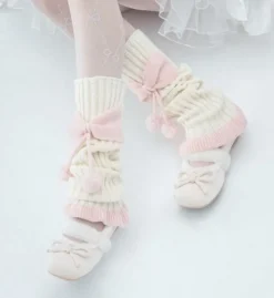 Cozy Pink Ribbed Bow Leg Warmers