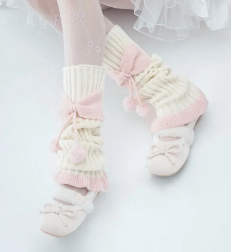 Cozy Pink Ribbed Bow Leg Warmers