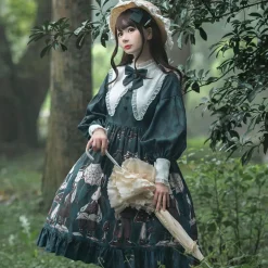 Creepy Bunny Forest Green Dress