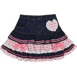 Denim Sweetheart Plaid Miniskirt