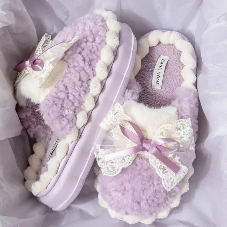 Fluffy Ribbon Slippers