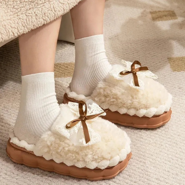 Fluffy Ribbon Slippers