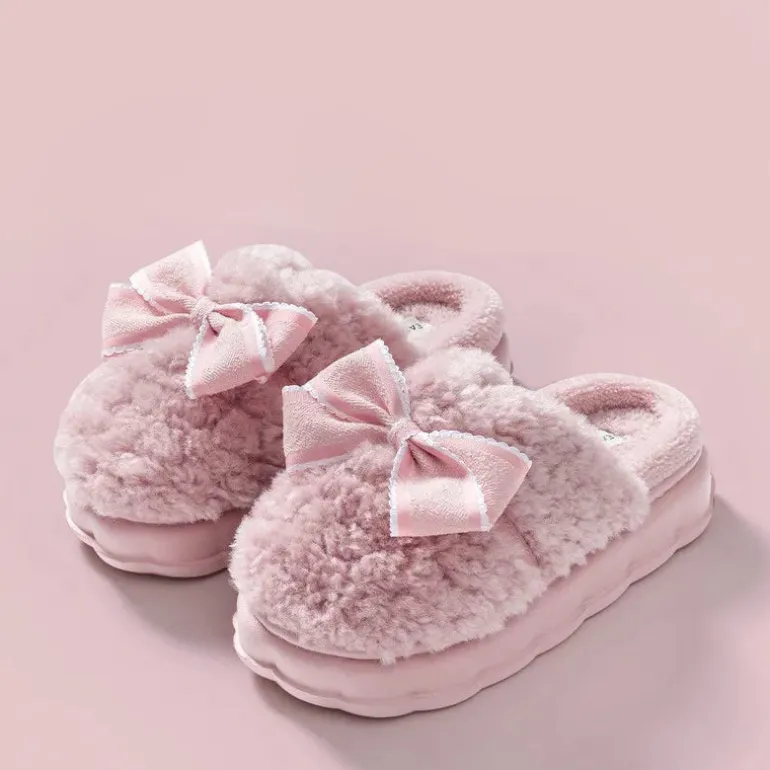 Fluffy Ribbon Slippers