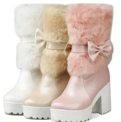 Furry Pink Bow Boots
