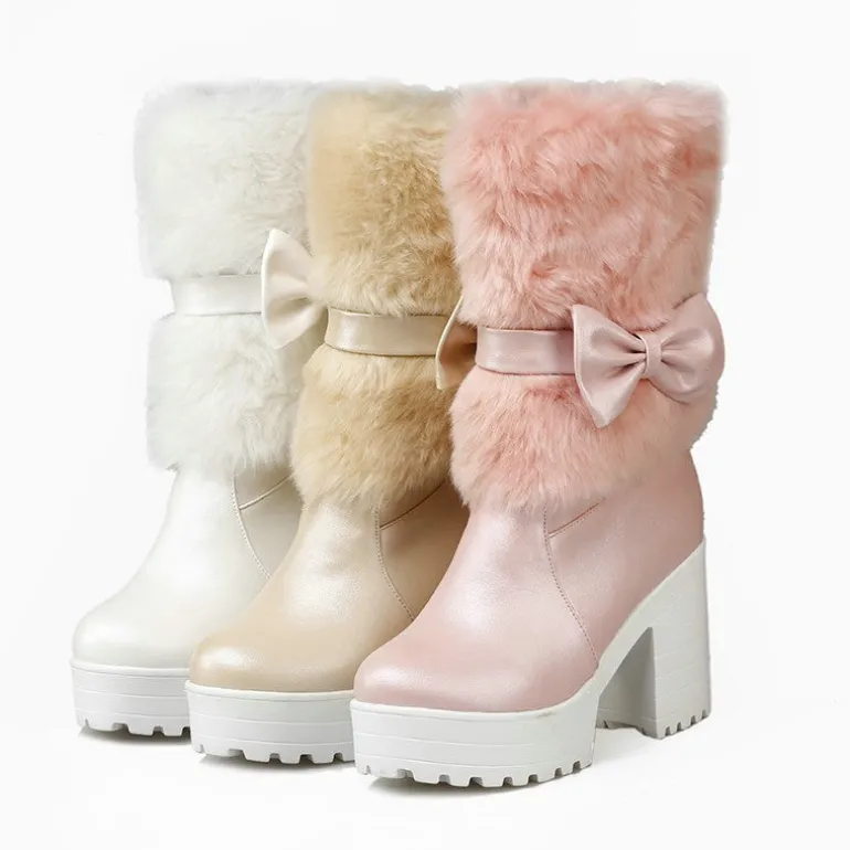 Furry Pink Bow Boots
