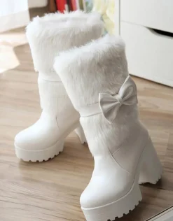 Furry Pink Bow Boots