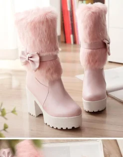 Furry Pink Bow Boots
