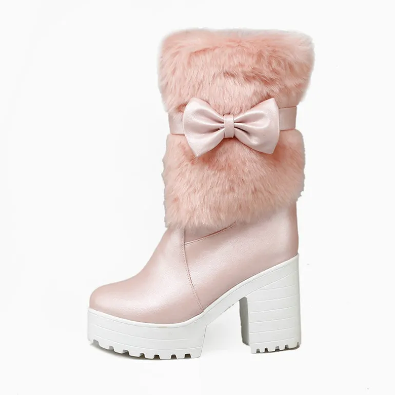 Furry Pink Bow Boots