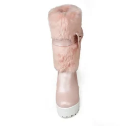 Furry Pink Bow Boots