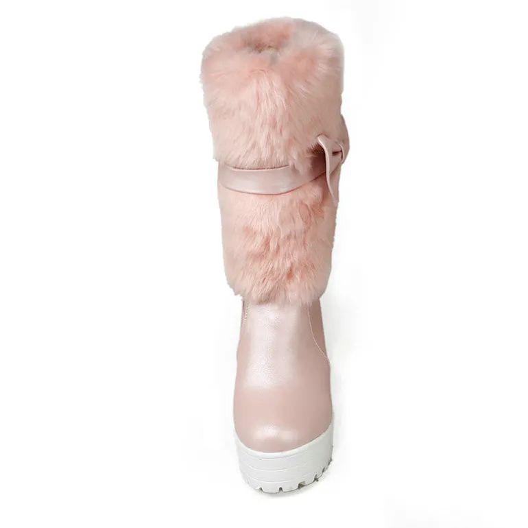Furry Pink Bow Boots