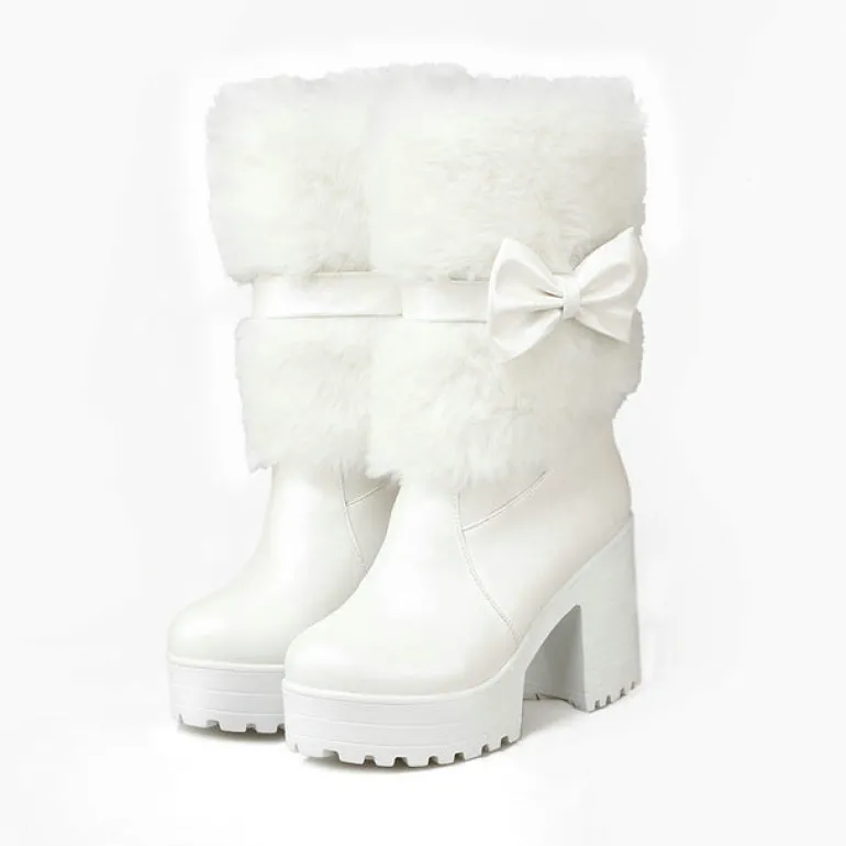 Furry Pink Bow Boots