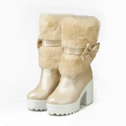 Furry Pink Bow Boots