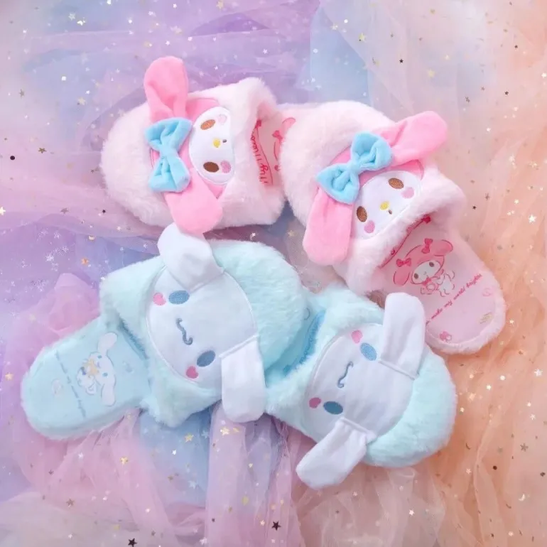 Fuzzy Bunny Embroidered Slippers