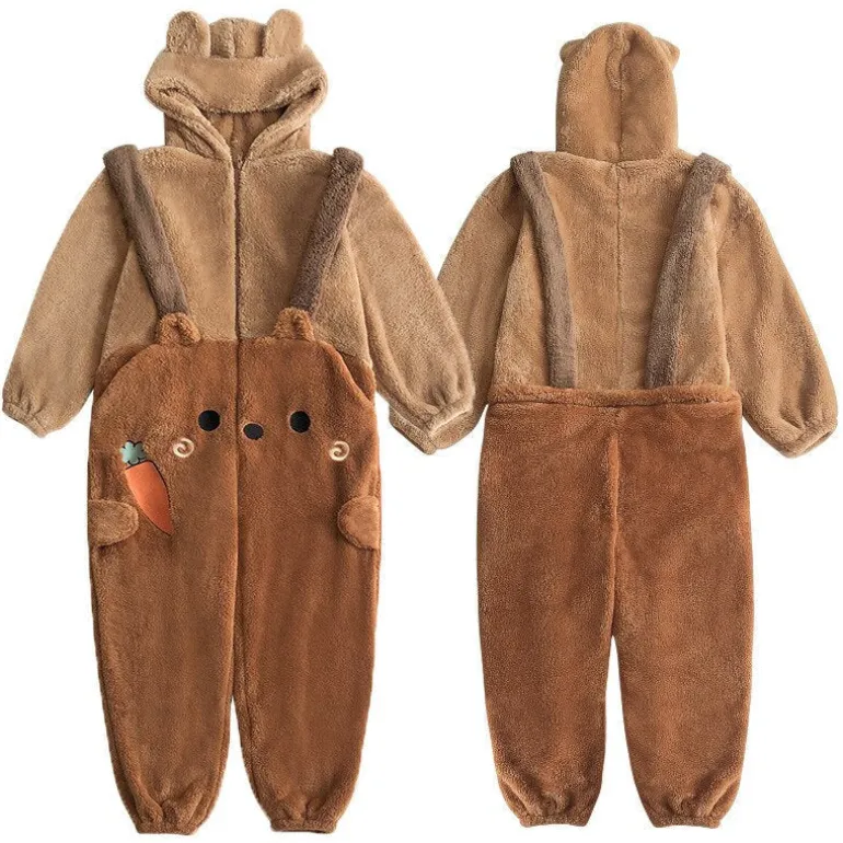 Fuzzy Carrot Bear Overalls Set