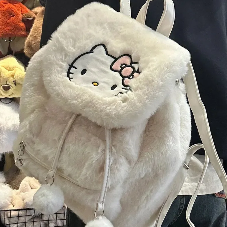 Fuzzy Kawaii Pompom Backpacks