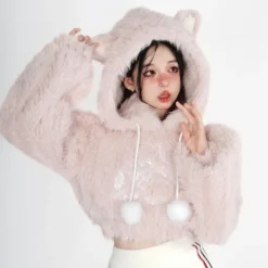 Fuzzy Kitten Cropped Hoodie