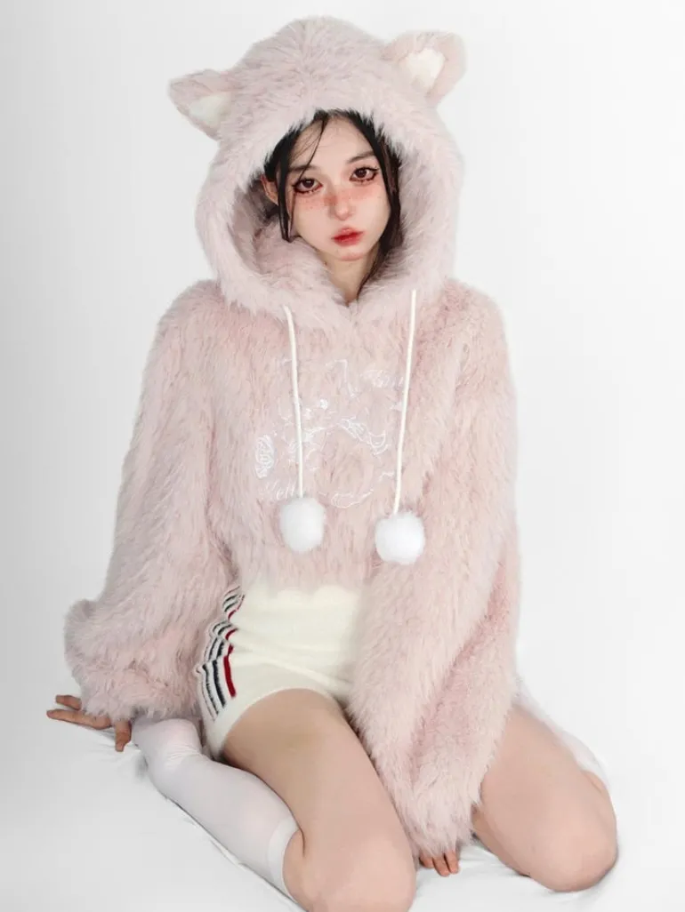 Fuzzy Kitten Cropped Hoodie