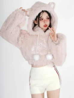 Fuzzy Kitten Cropped Hoodie