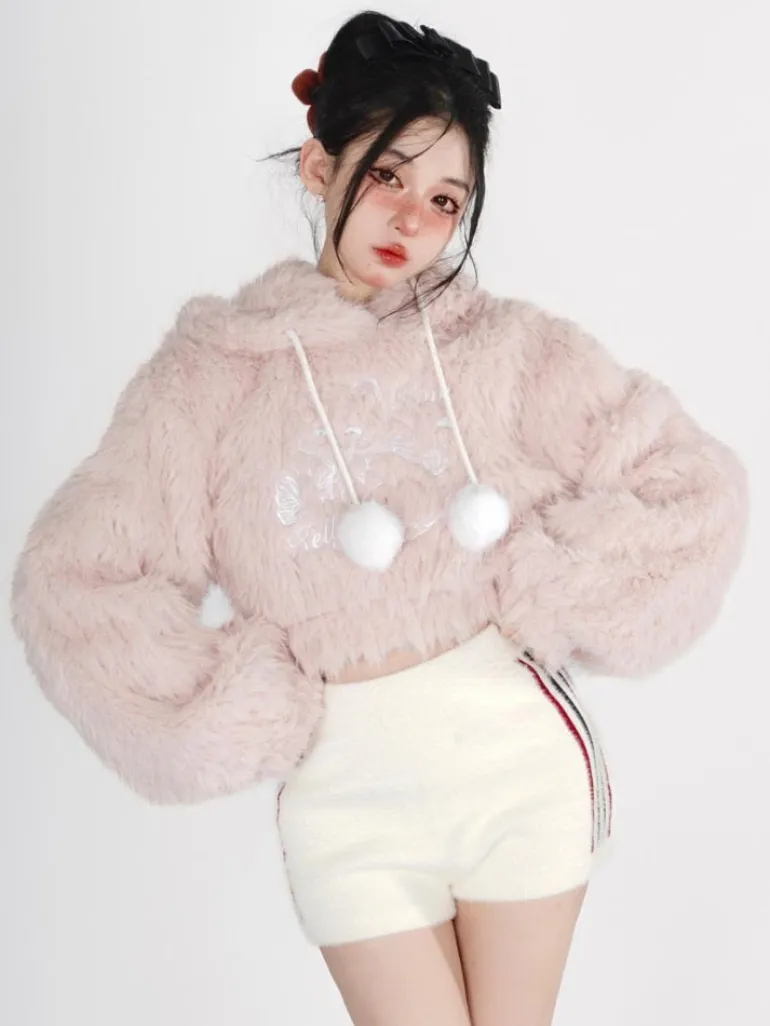 Fuzzy Kitten Cropped Hoodie