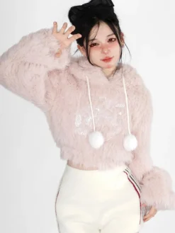Fuzzy Kitten Cropped Hoodie
