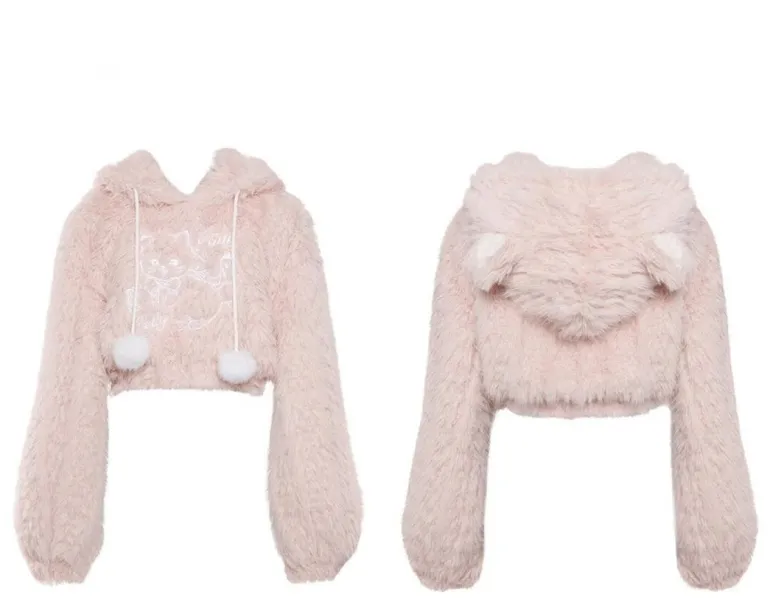 Fuzzy Kitten Cropped Hoodie