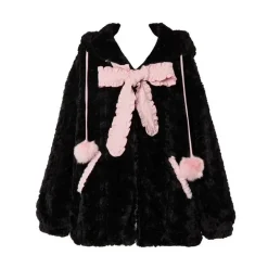 Fuzzy Neko Pompom Hooded Coat