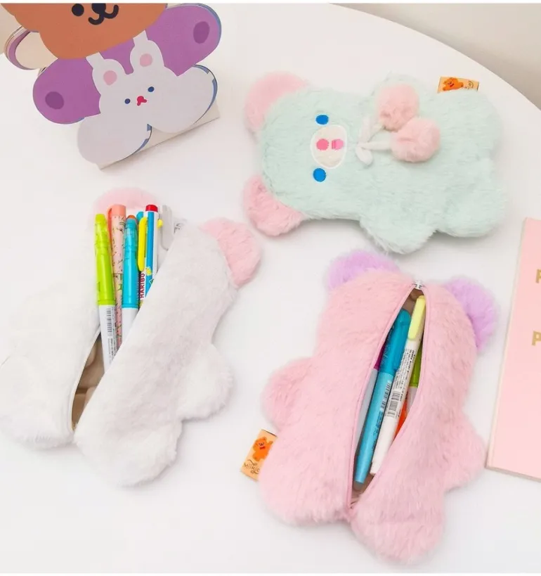 Fuzzy Pastel Bear Stationary Bag