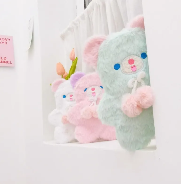 Fuzzy Pastel Bear Stationary Bag