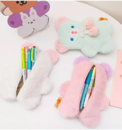 Fuzzy Pastel Bear Stationary Bag