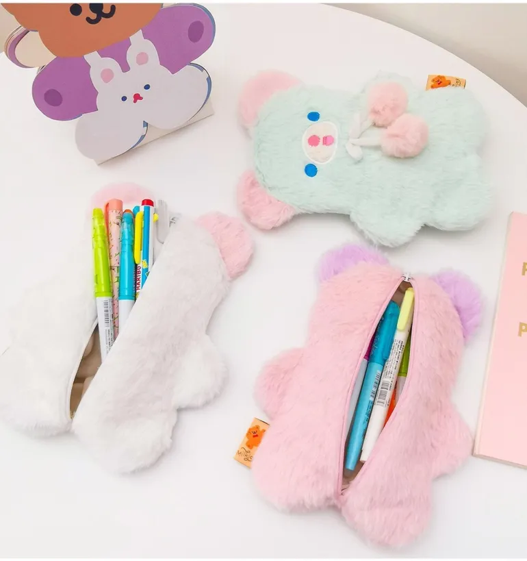 Fuzzy Pastel Bear Stationary Bag