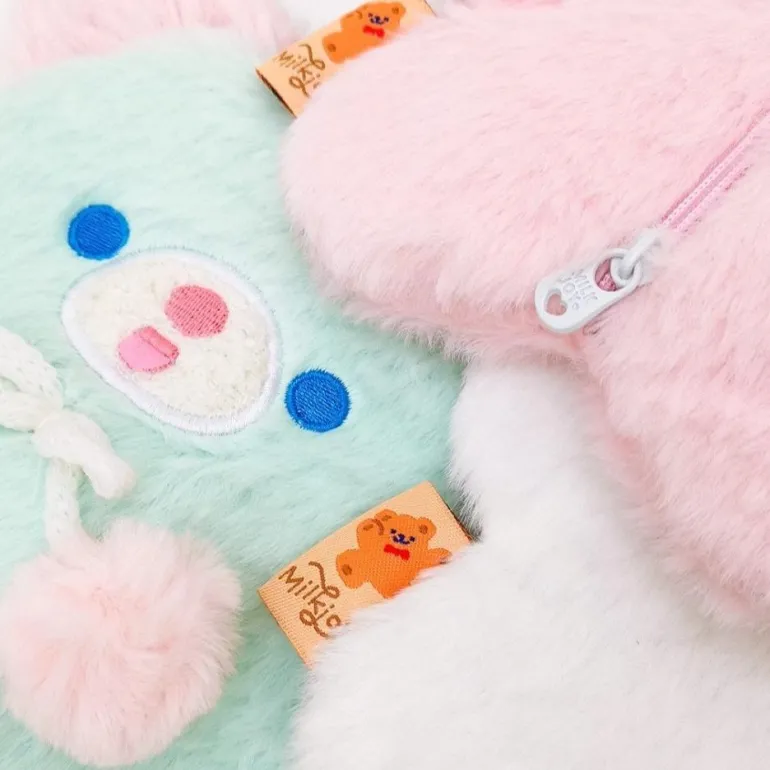 Fuzzy Pastel Bear Stationary Bag