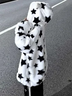 Fuzzy Star Oversized Zip Up Hoodie