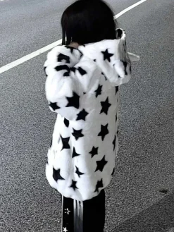 Fuzzy Star Oversized Zip Up Hoodie