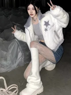 Fuzzy Star Zip Up Jacket