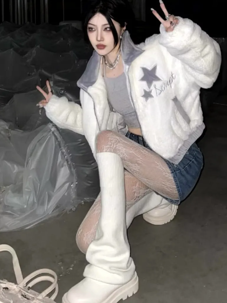 Fuzzy Star Zip Up Jacket