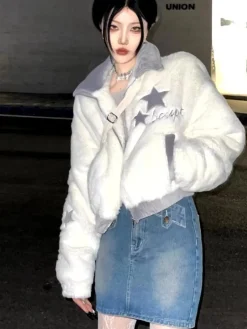 Fuzzy Star Zip Up Jacket