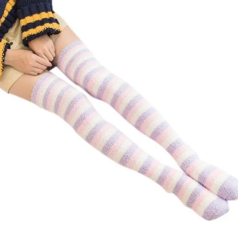 Fuzzy Striped Thigh Highs