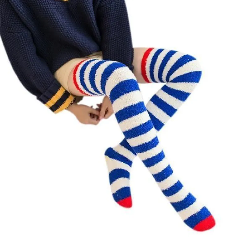 Fuzzy Striped Thigh Highs