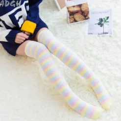 Fuzzy Striped Thigh Highs