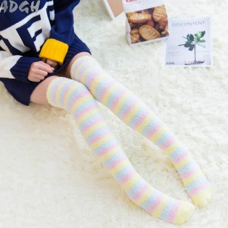 Fuzzy Striped Thigh Highs