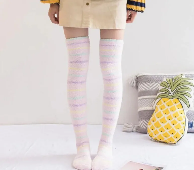 Fuzzy Striped Thigh Highs