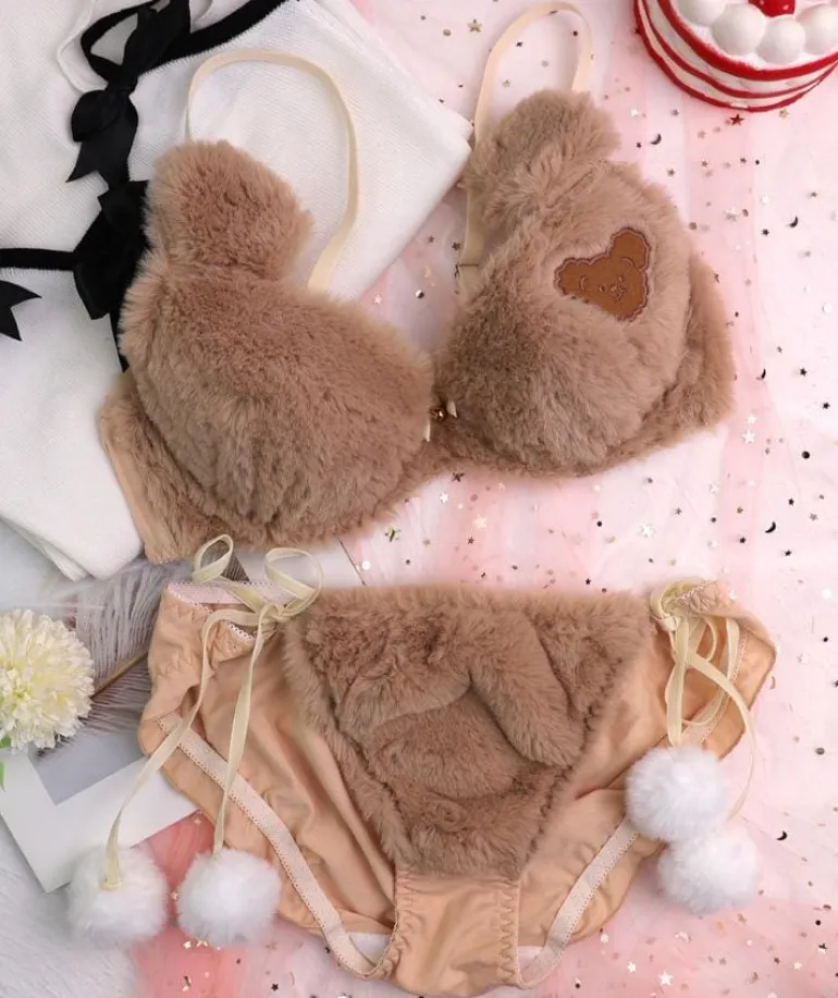 Fuzzy Teddy Bear Lingerie Set